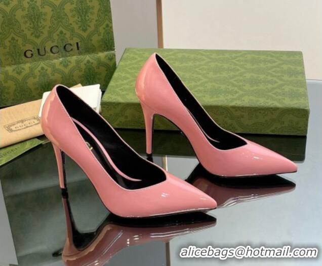 Stylish Gucci Patent Leather Pointed High heel Pumps 10.5cm with GG Light Pink 1012010