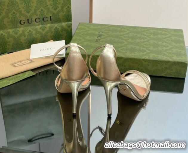 Sophisticated Gucci Heeled Metallic Leather Sandals 8.5cm Gold 1012011