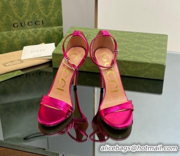 Hot Style Gucci Heeled Metallic Leather Sandals 8.5cm Pink 1012012