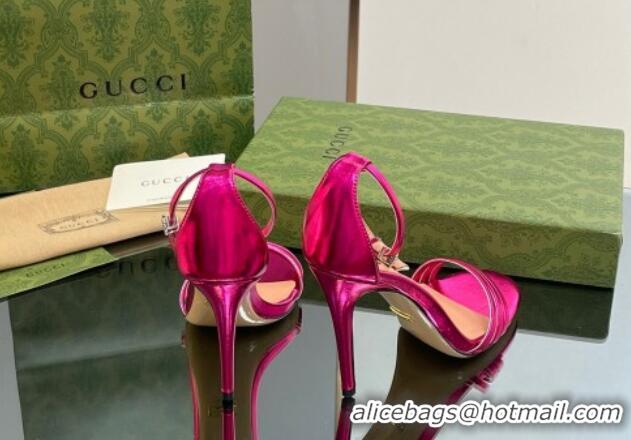 Hot Style Gucci Heeled Metallic Leather Sandals 8.5cm Pink 1012012