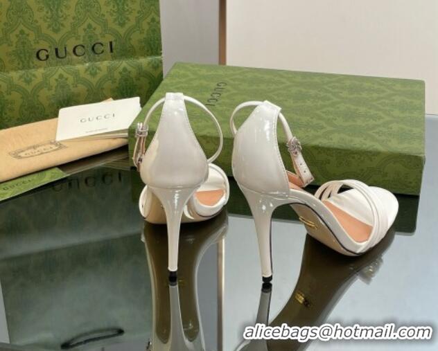 Online Duplicate Gucci Heeled Patent Leather Sandals 8.5cm White 012013