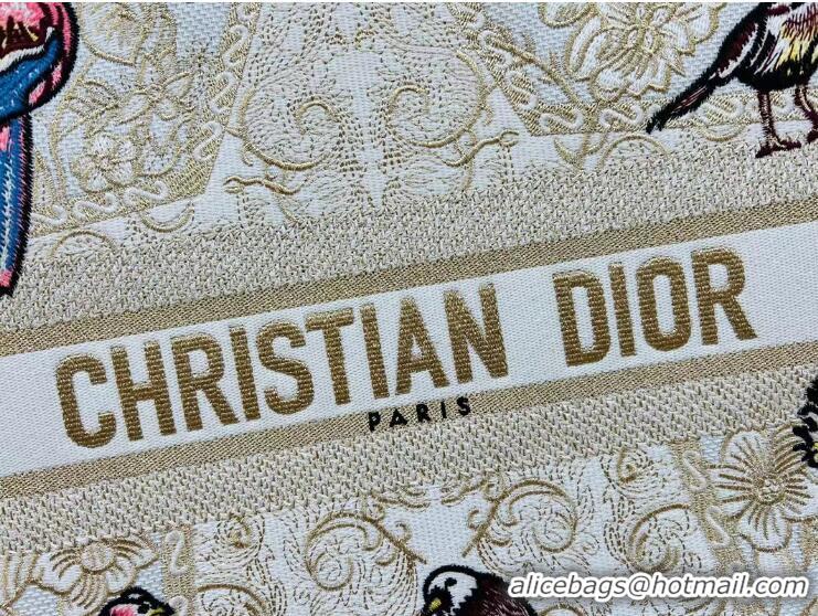 Famous Brand Christian Dior Large Embroidered Book Tote Bag CD8744 White