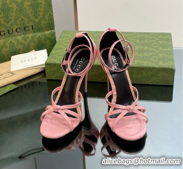 Stylish Gucci Patent Leather Strappy Sandals 8.5cm Light Pink 1012019