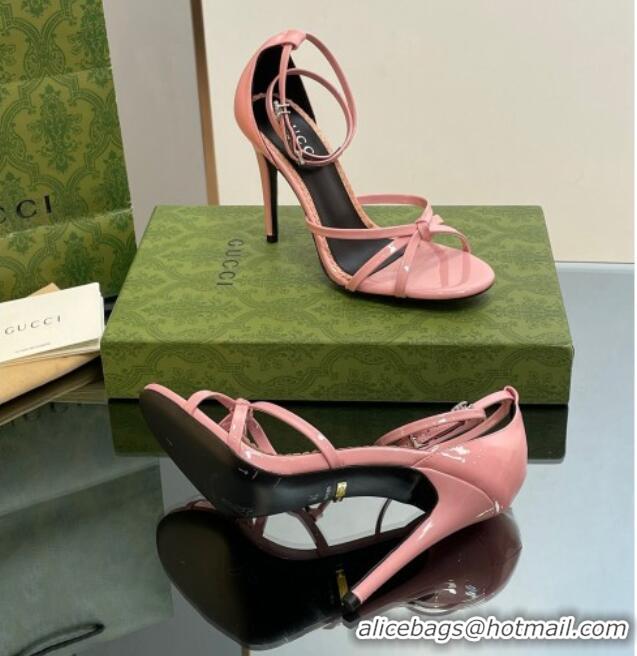 Stylish Gucci Patent Leather Strappy Sandals 8.5cm Light Pink 1012019