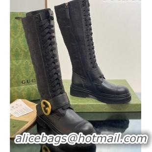 Buy Discount Gucci Blondie GG Fabric Medium Boots Black 1012022