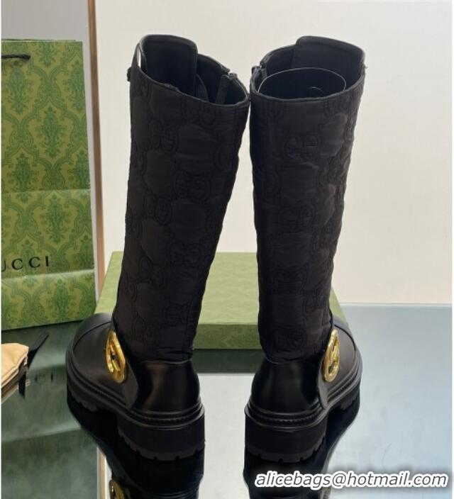 Buy Discount Gucci Blondie GG Fabric Medium Boots Black 1012022