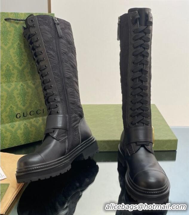 Buy Discount Gucci Blondie GG Fabric Medium Boots Black 1012022