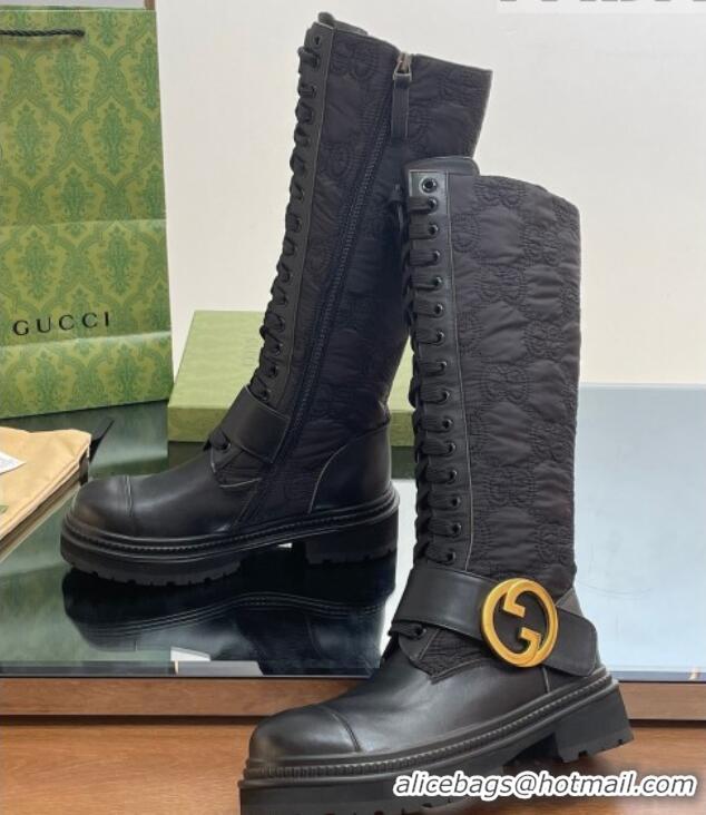 Buy Discount Gucci Blondie GG Fabric Medium Boots Black 1012022