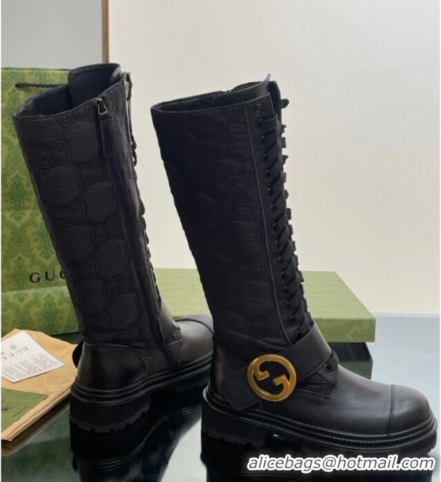 Buy Discount Gucci Blondie GG Fabric Medium Boots Black 1012022