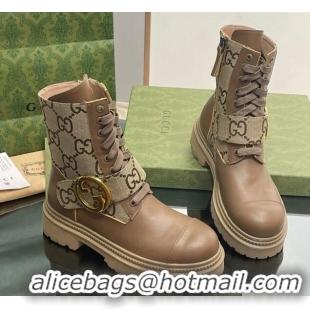 Good Quality Gucci Blondie GG Canvas Ankle Boots Beige 1012025