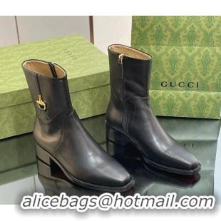 Grade Quality Gucci Leather Ankle Boots 4.5cm with Horsebit Black 1012026