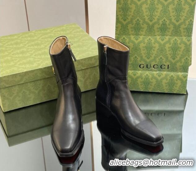 Grade Quality Gucci Leather Ankle Boots 4.5cm with Horsebit Black 1012026