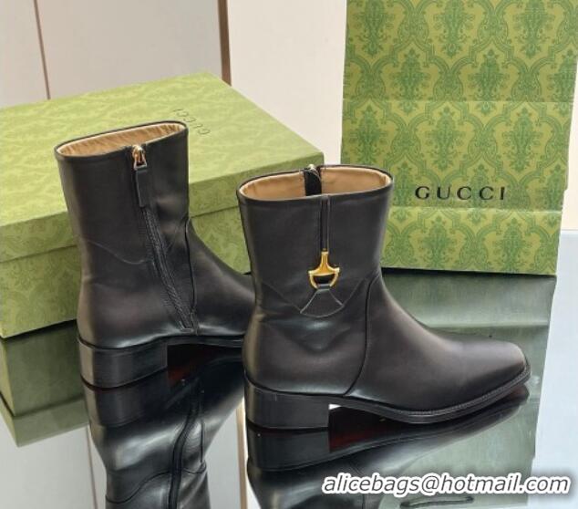 Grade Quality Gucci Leather Ankle Boots 4.5cm with Horsebit Black 1012026