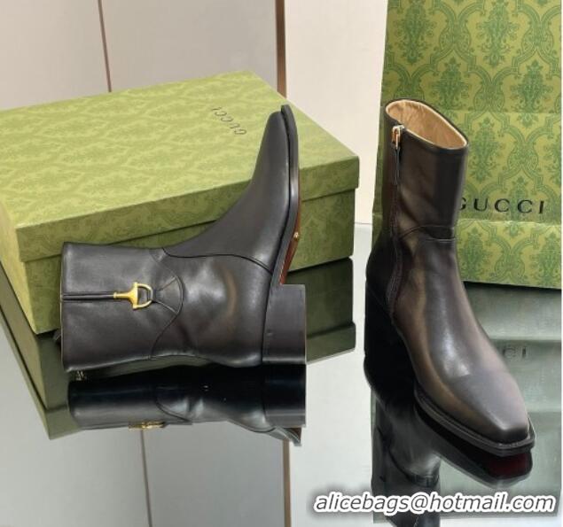 Grade Quality Gucci Leather Ankle Boots 4.5cm with Horsebit Black 1012026