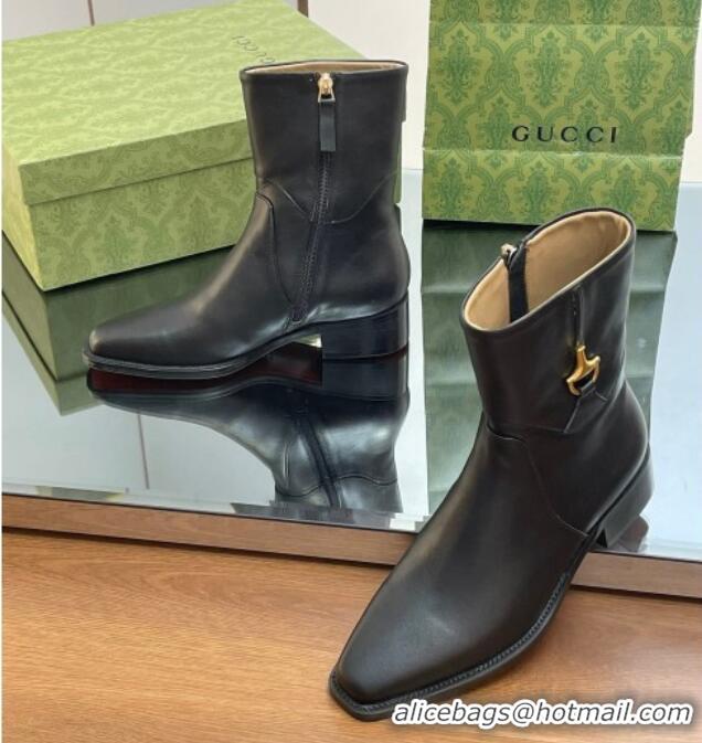 Grade Quality Gucci Leather Ankle Boots 4.5cm with Horsebit Black 1012026