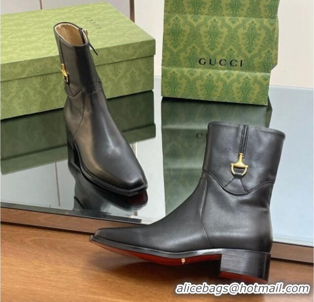 Grade Quality Gucci Leather Ankle Boots 4.5cm with Horsebit Black 1012026