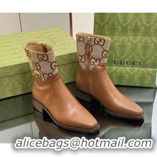 Best Price Gucci Leather and GG Canvas Ankle Boots 4.5cm with Horsebit Brown 012028