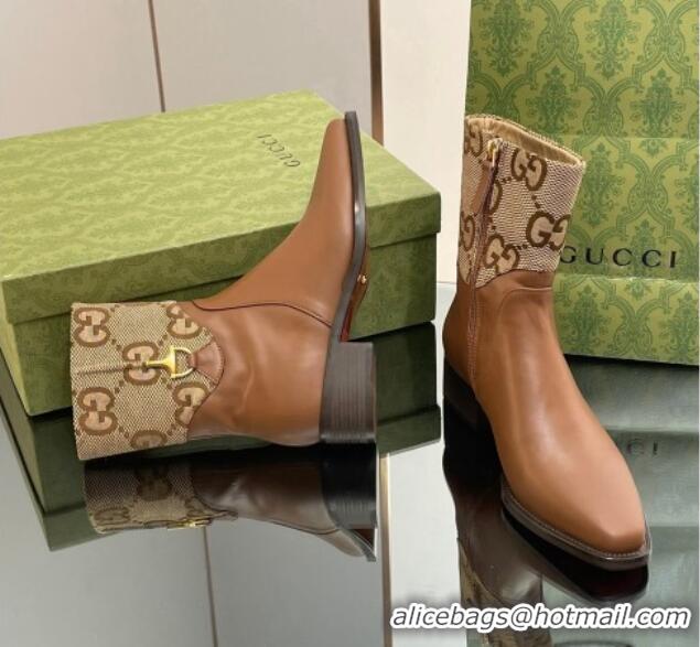 Best Price Gucci Leather and GG Canvas Ankle Boots 4.5cm with Horsebit Brown 012028