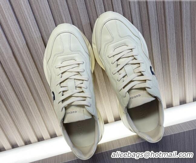 Good Product Gucci Leather Interlocking G Rhyton Sneakers White/Navy Blue 1012030