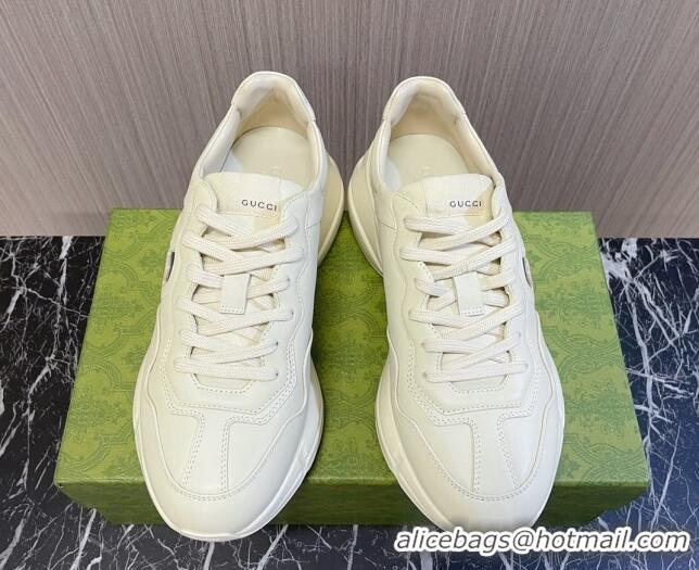 Good Product Gucci Leather Interlocking G Rhyton Sneakers White/Navy Blue 1012030