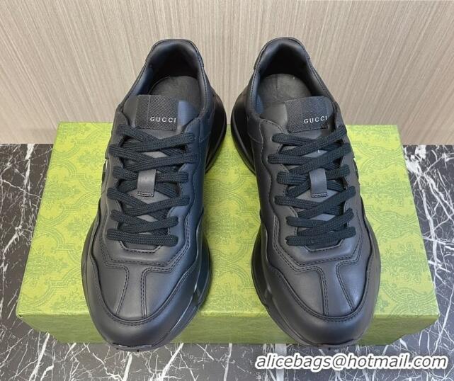 Perfect Gucci Leather Interlocking G Rhyton Sneakers Black 1012031