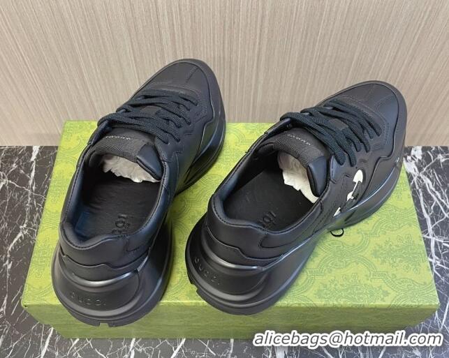 Perfect Gucci Leather Interlocking G Rhyton Sneakers Black 1012031