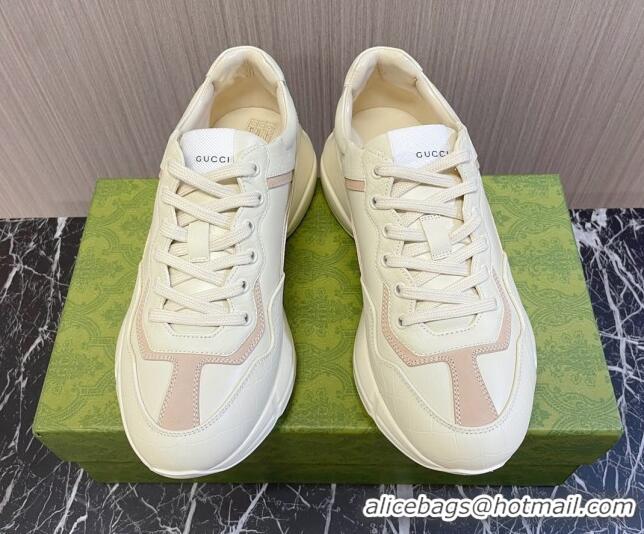 Top Grade Gucci Rhyton Sneakers in Stones Embossed Leather White 1012033