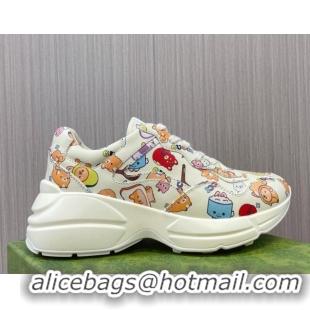 Buy Luxury Kawaii x Gucci Animal Printed Leather Rhyton Sneakers White 1012034