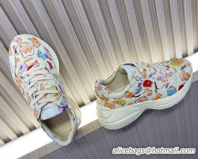 Buy Luxury Kawaii x Gucci Animal Printed Leather Rhyton Sneakers White 1012034