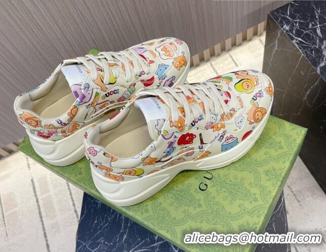 Buy Luxury Kawaii x Gucci Animal Printed Leather Rhyton Sneakers White 1012034