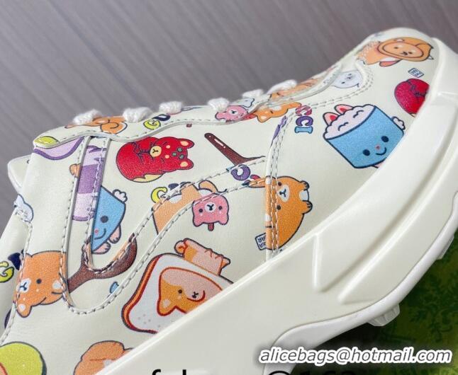 Buy Luxury Kawaii x Gucci Animal Printed Leather Rhyton Sneakers White 1012034