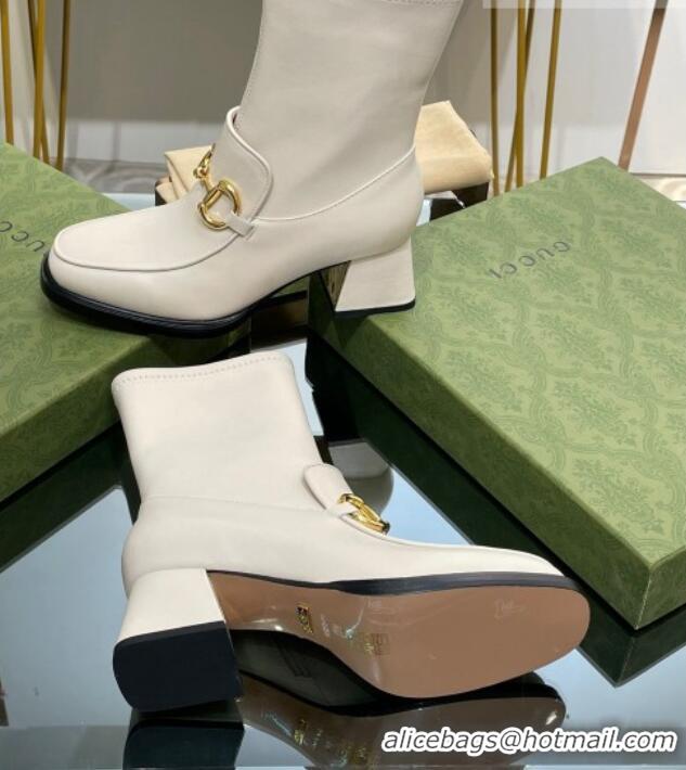 Popular Style Gucci Leather Ankle Boot with Horsebit 5.5cm White 1012037