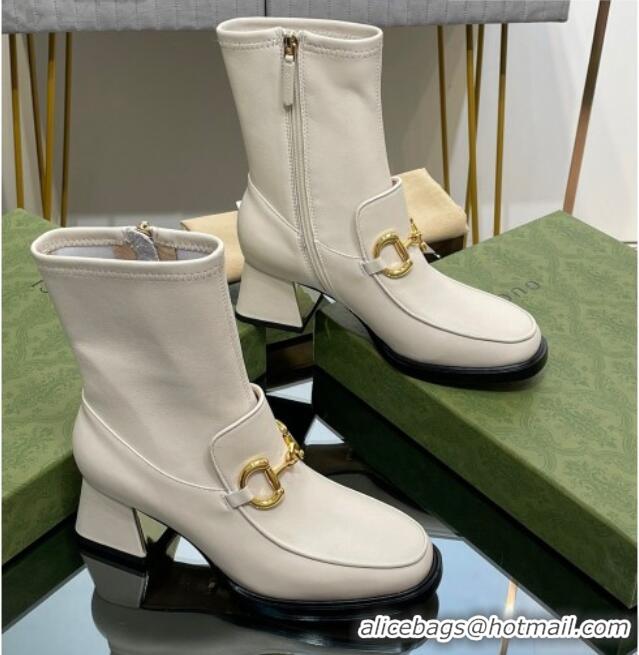 Popular Style Gucci Leather Ankle Boot with Horsebit 5.5cm White 1012037