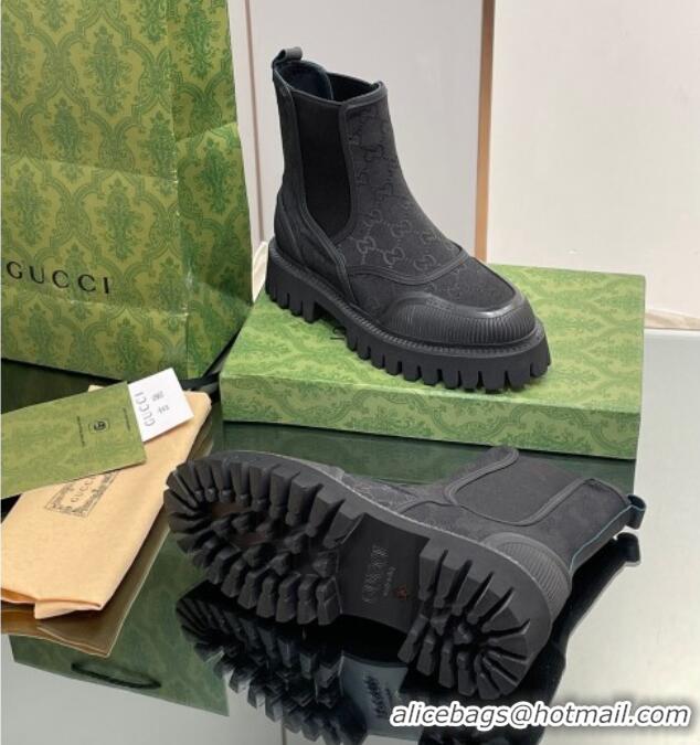 Luxurious Gucci GG Canvas and Leather Ankle Boots Black 1012039