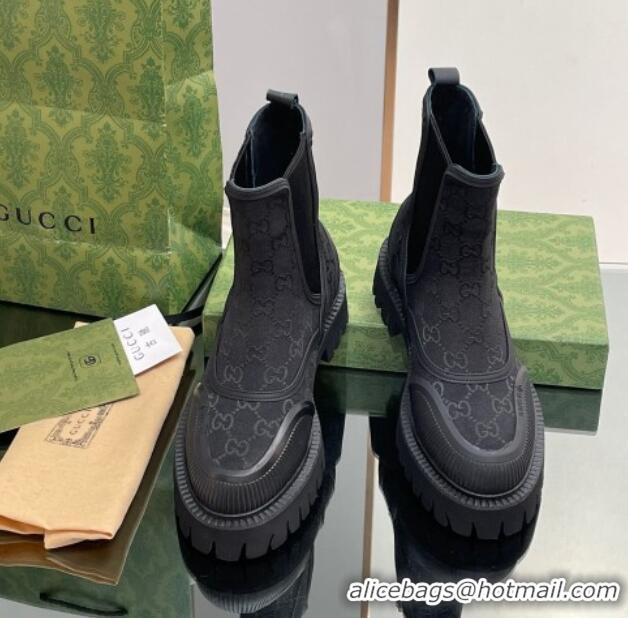 Luxurious Gucci GG Canvas and Leather Ankle Boots Black 1012039