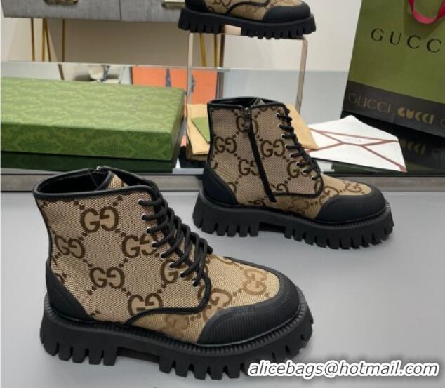 Classic Specials Gucci Jumb GG Canvas and Leather Lace-up Ankle Boot Camel 1012042