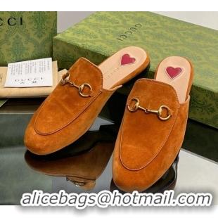 Unique Style Gucci Princetown Suede Flat Slippers Light Brown 1012045