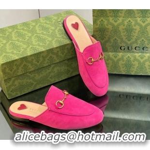 Lowest Price Gucci Princetown Suede Flat Slippers Dark Pink 1012046