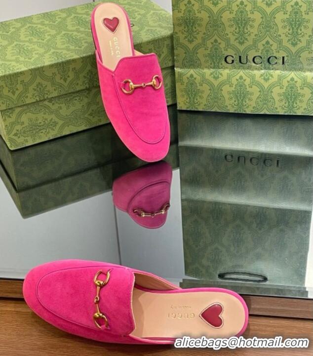 Lowest Price Gucci Princetown Suede Flat Slippers Dark Pink 1012046