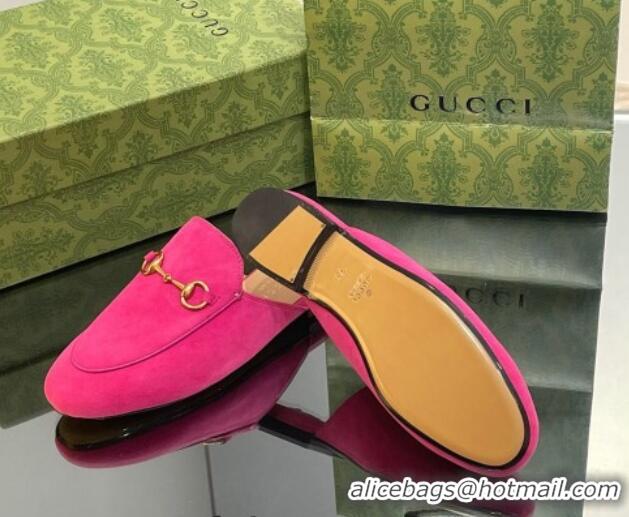 Lowest Price Gucci Princetown Suede Flat Slippers Dark Pink 1012046