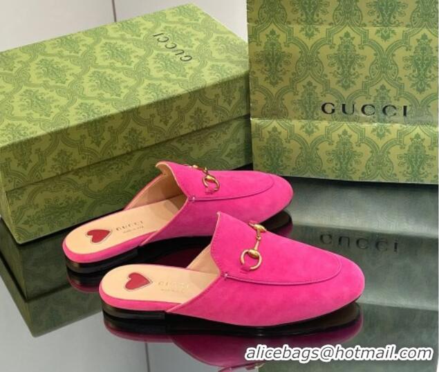 Lowest Price Gucci Princetown Suede Flat Slippers Dark Pink 1012046