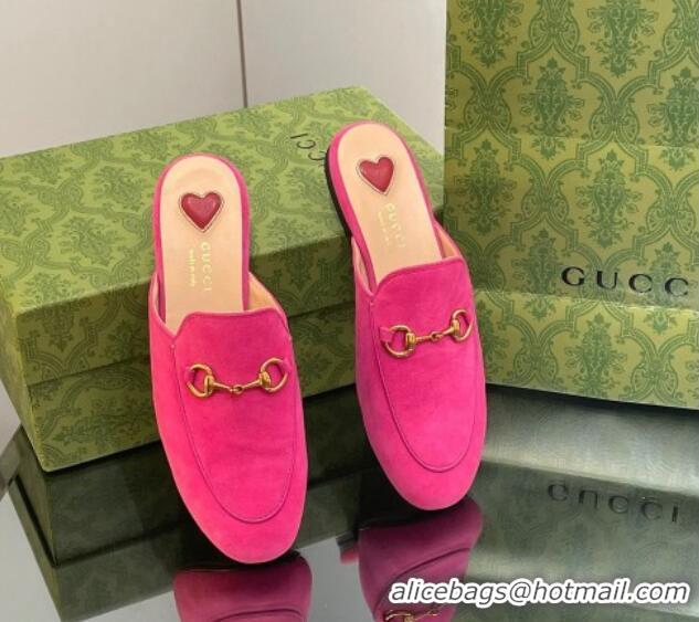 Lowest Price Gucci Princetown Suede Flat Slippers Dark Pink 1012046