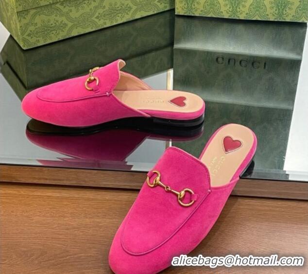 Lowest Price Gucci Princetown Suede Flat Slippers Dark Pink 1012046