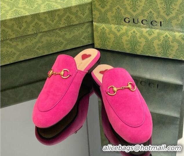 Lowest Price Gucci Princetown Suede Flat Slippers Dark Pink 1012046