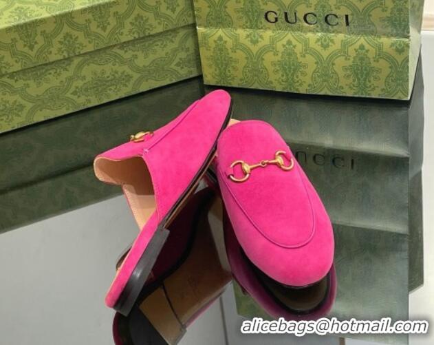 Lowest Price Gucci Princetown Suede Flat Slippers Dark Pink 1012046