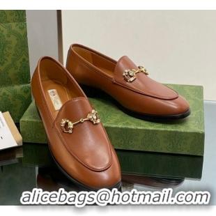 Unique Discount Gucci Jordaan Leather Loafers with Crystals Brown 1012050