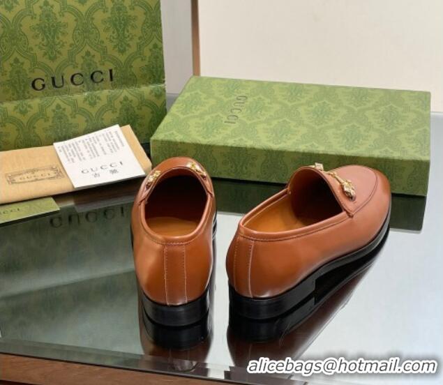 Unique Discount Gucci Jordaan Leather Loafers with Crystals Brown 1012050