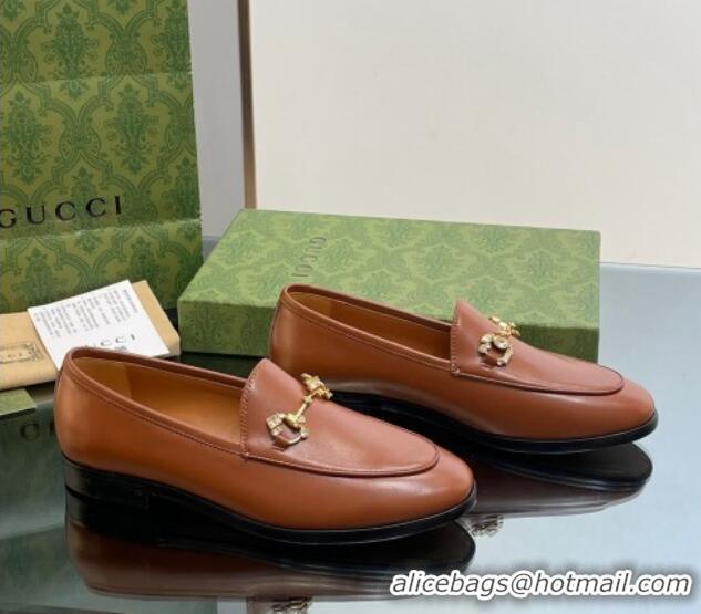 Unique Discount Gucci Jordaan Leather Loafers with Crystals Brown 1012050