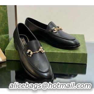 Big Discount Gucci Jordaan Leather Loafers with Crystals Black 1012051