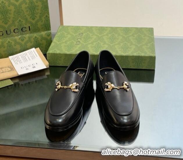 Big Discount Gucci Jordaan Leather Loafers with Crystals Black 1012051